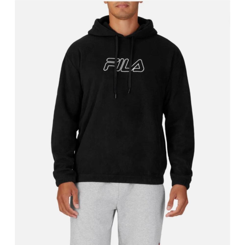 NWT FILA Polar Fleece Hoodie Men's Long Sleeve Hoodie Black Street retro Size M